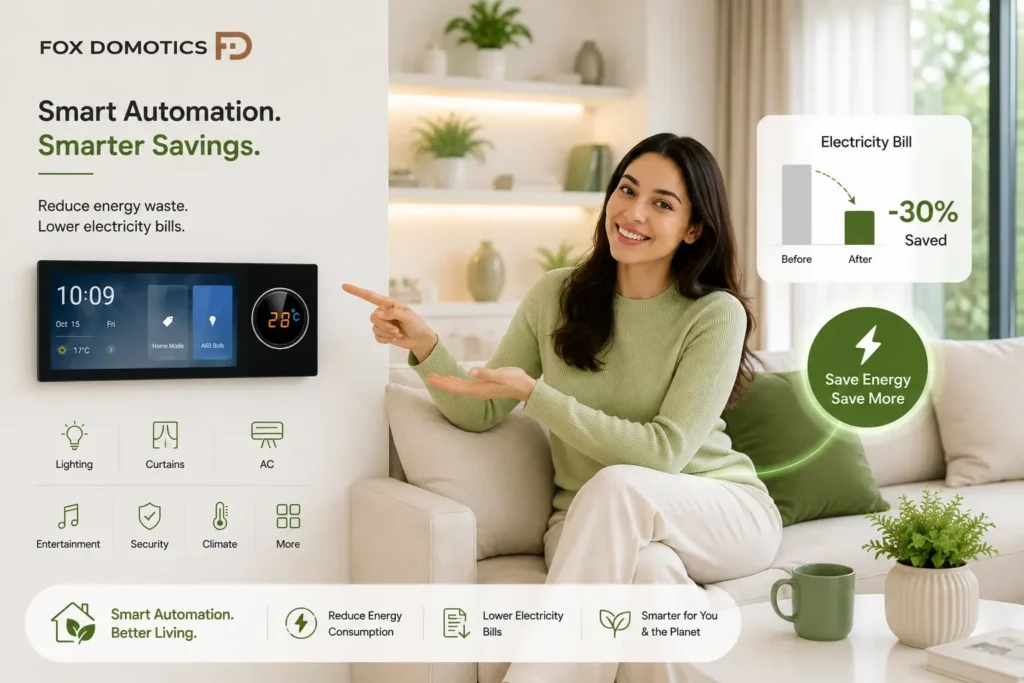 Fox Domotics smart automation system helping reduce electricity bills with intelligent energy-saving technology.